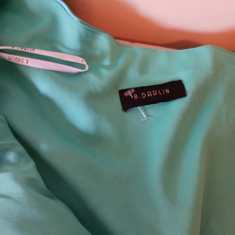 B.DARLIN evening short dress original 90's chiffon and Satin aqua blue sz. S-M - Picture 8 of 10